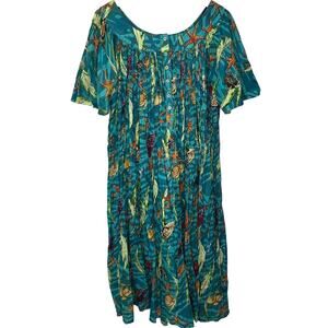 Vintage 90s Sita Muu Muu Dress Size S Turquoise Blue Ocean Starfish Short Sleeve